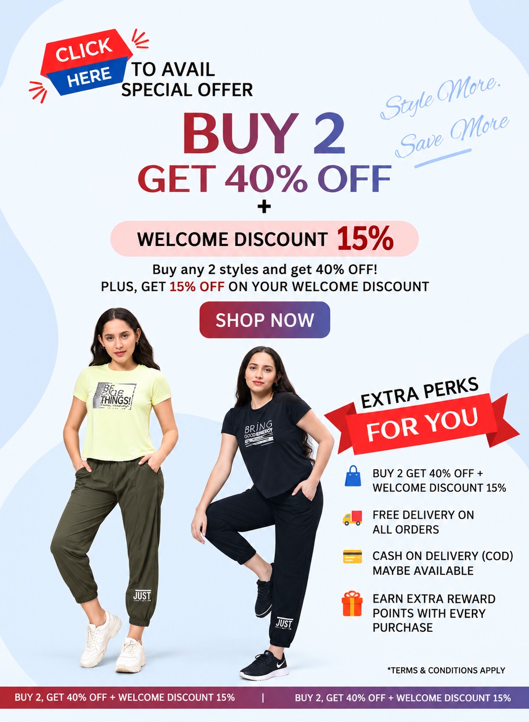  Buy 2, Get 40% Off + 15% Welcome Discount