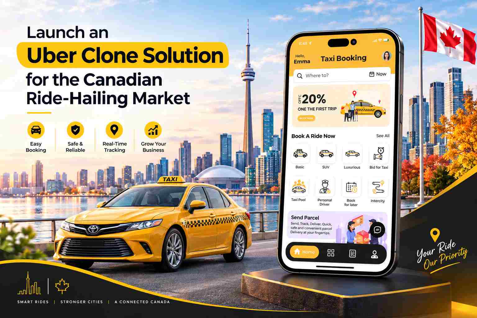  Launch an Uber Clone Solution for the Canadian Ride-Hailing Market