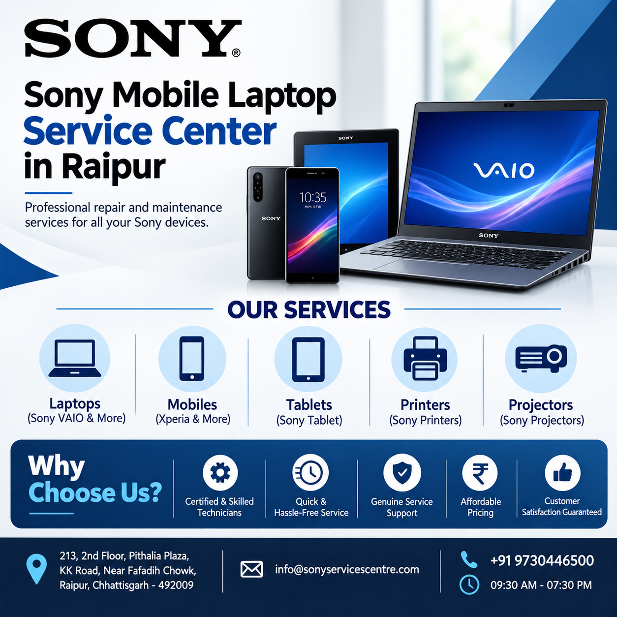  Reliable Sony Mobile Laptop Service Center in Raipur