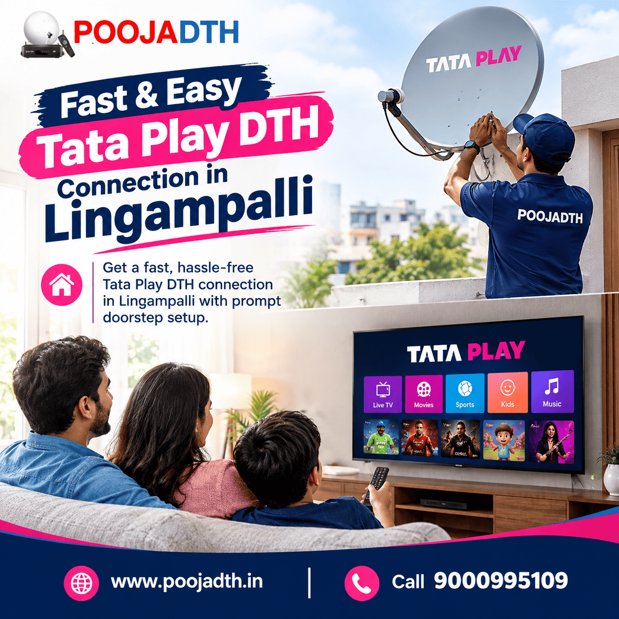  Fast & Easy Tata Play DTH Connection in Lingampalli