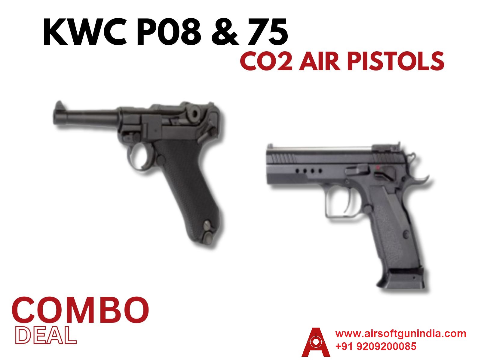  KWC 75 With KWC P08 Luger .177 Cal CO2 BB Air Pistols Combo