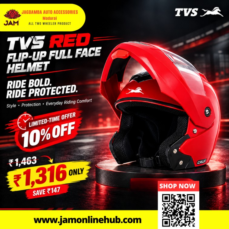  TVS Red Flip-Up Full Face Helmet  Modular Motorcycle Helmet