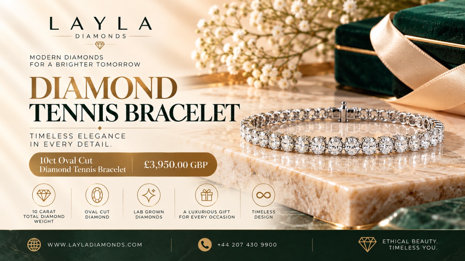  10ct Oval Cut Diamond Tennis Bracelet | Layla Diamonds