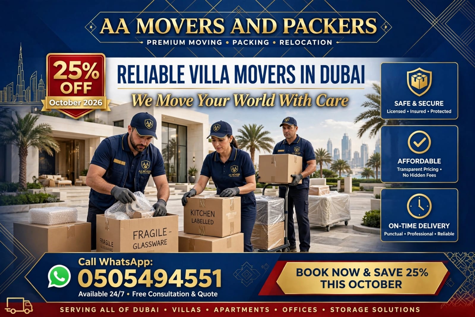  AA Movers & Packers Dubai | Best Villa Movers in Dubai | Safe Fast Reliable