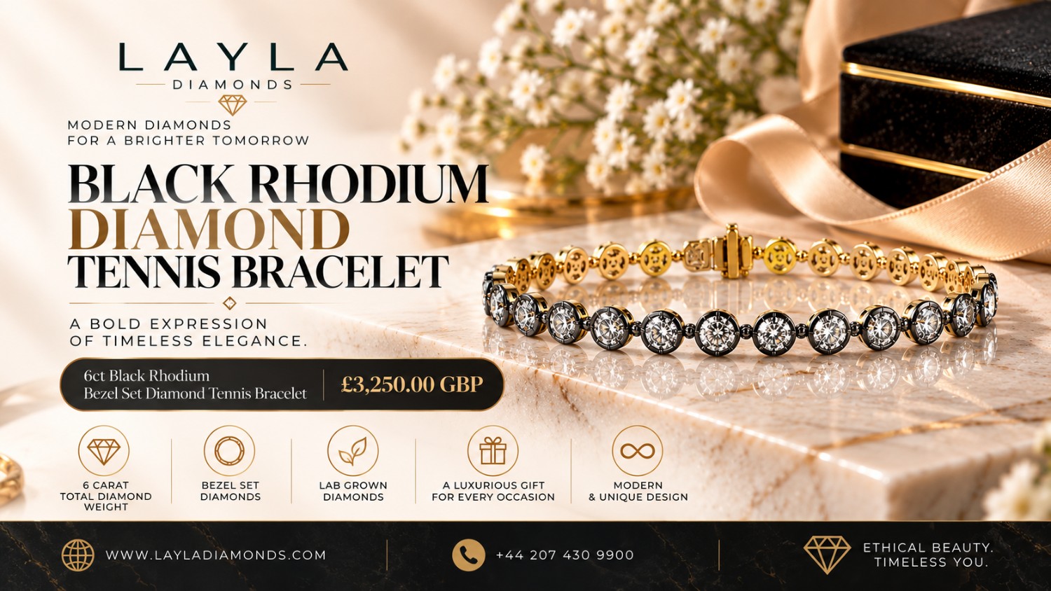  6ct Black Rhodium Diamond Tennis Bracelet | Layla Diamonds