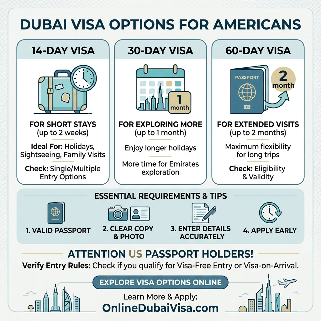  14-Day, 30-Day, and 60-Day Dubai Visa Options for Americans