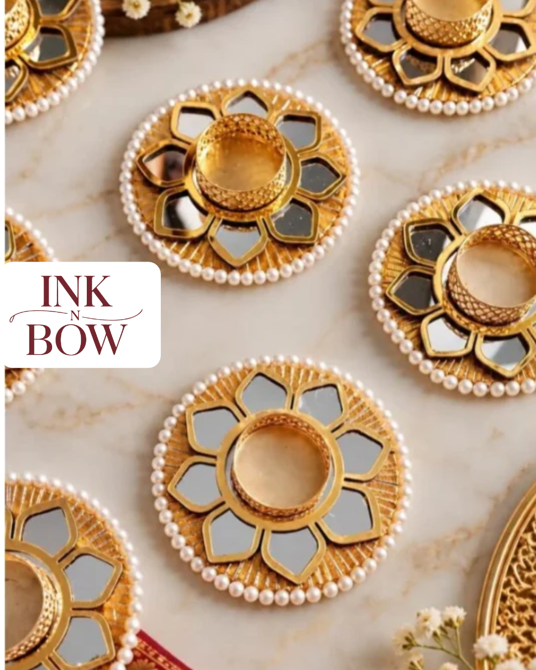  Shop Decorative Handmade Diya with Mirror Lotus Design - Ink N Bow
