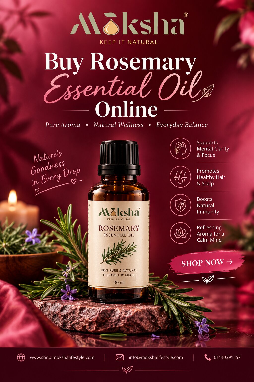  Buy Pure Rosemary Essential Oil Online | Moksha Lifestyle