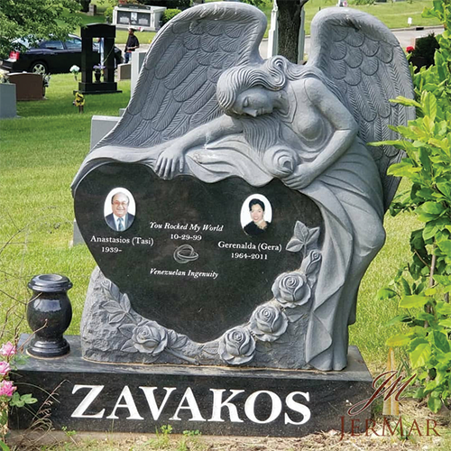  Granite Headstone with Flowers | JerMar Monuments