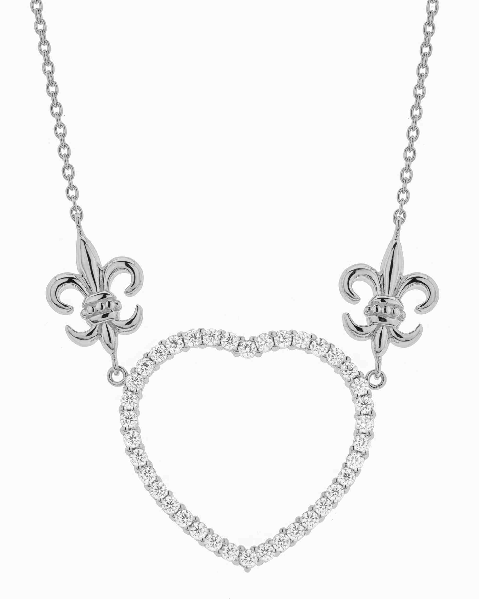  Fleur de Lis Open Heart Necklace with Cubic Zirconia