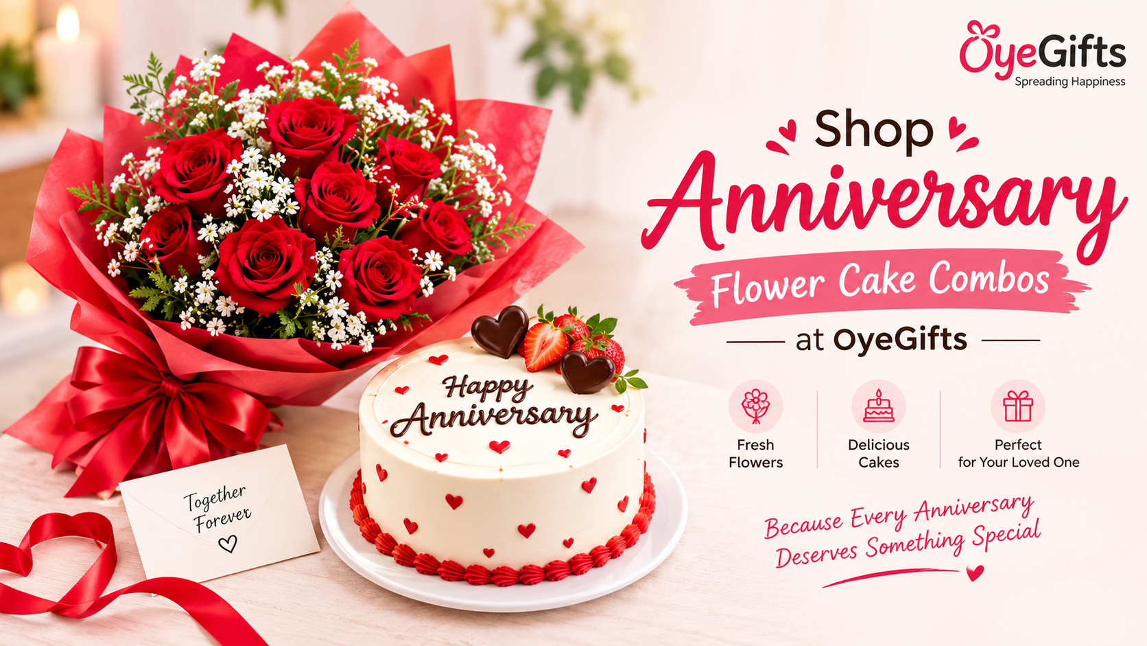  Shop Anniversary Flower Cake Combos at OyeGifts