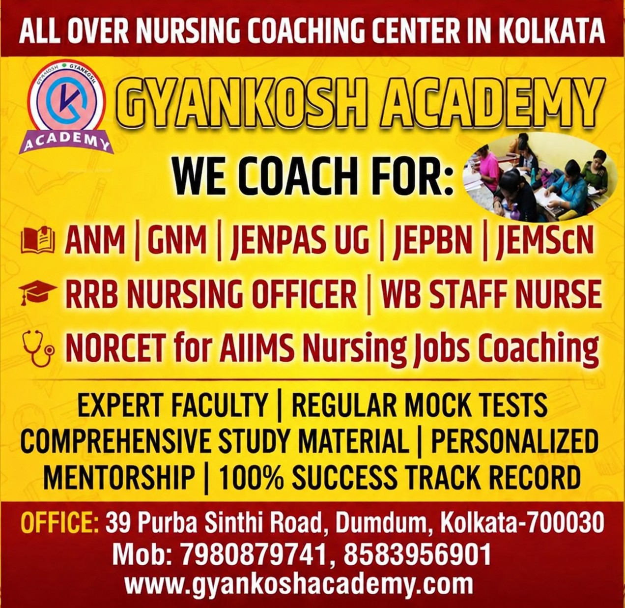  ANM GNM JENPAS-UG JEPBN AIIMS Nursing Coaching Center in Kolkata