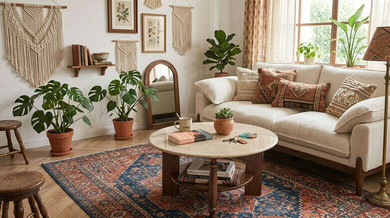  Mid-Century 2-Tier Round Coffee Table with Faux Marble Top & Solid Wood Legs