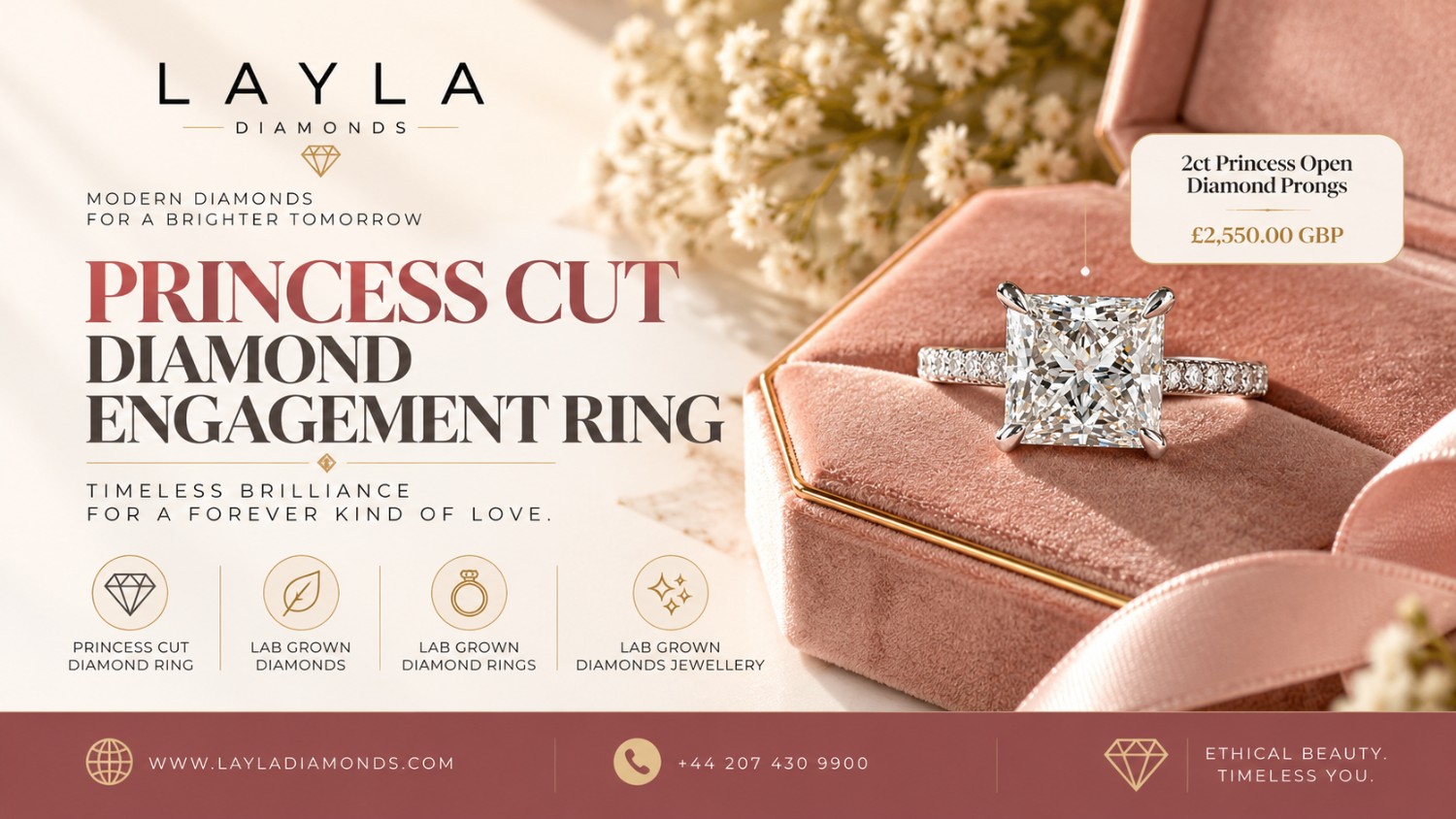  2ct Princess Cut Diamond Engagement Ring By Layla Diamonds