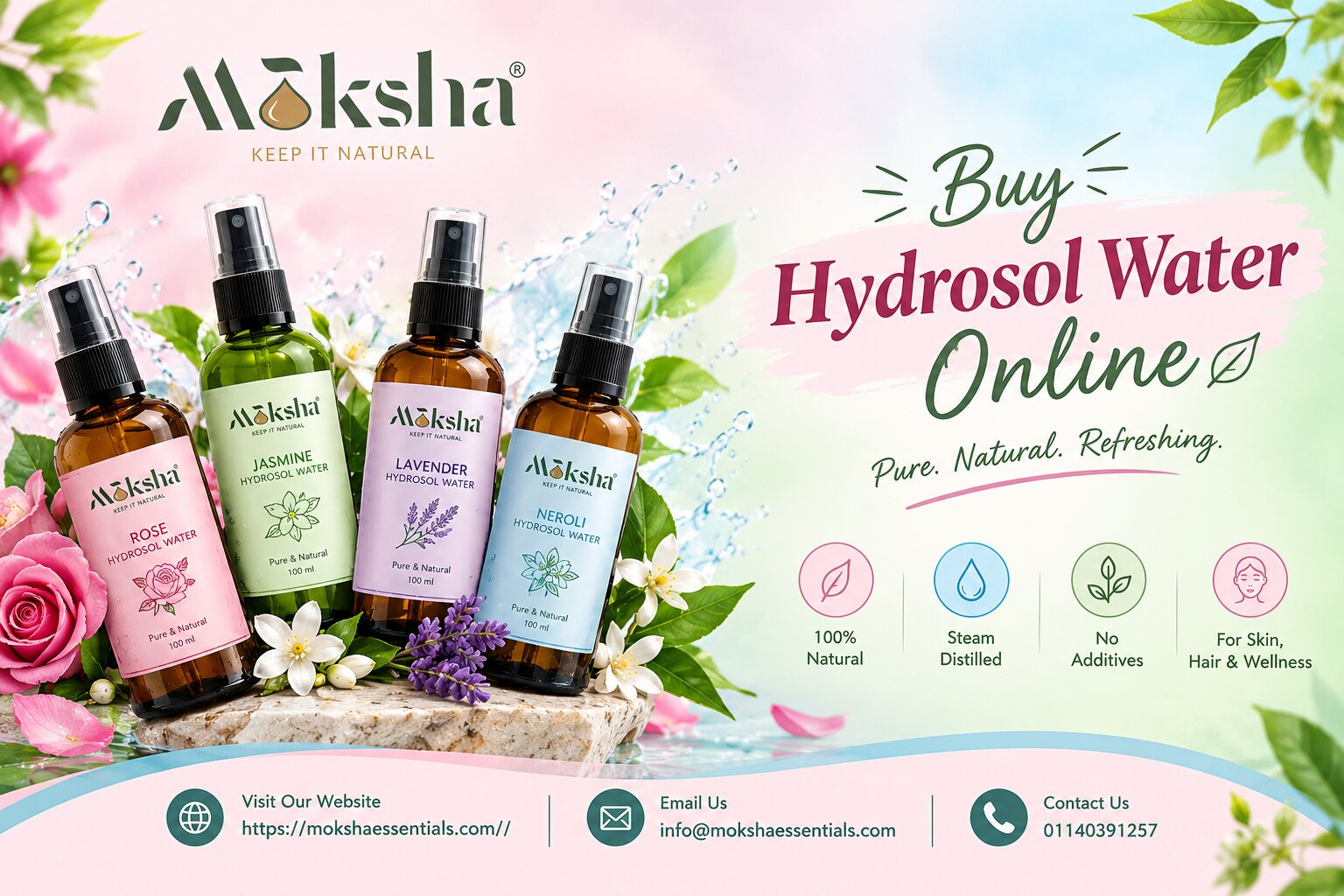  Shop Pure Hydrosol Water Online | Moksha Essentials
