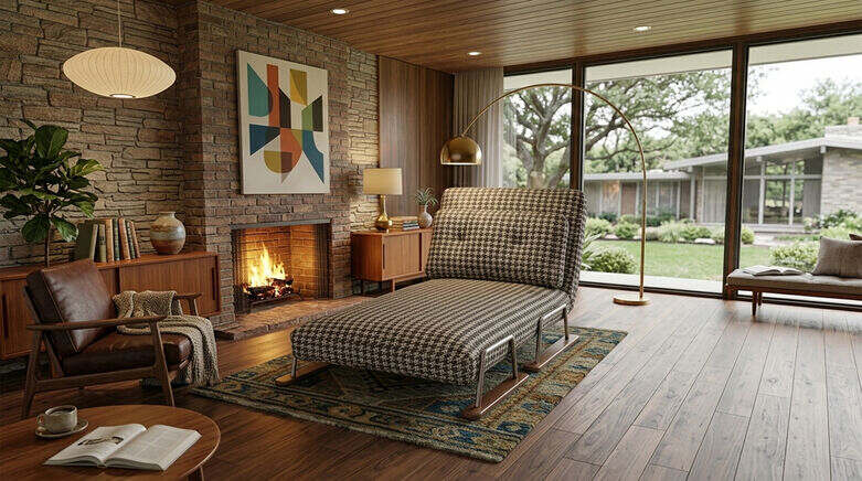 3-in-1 Houndstooth Adjustable Lounge Sleeper Chair with 5-Recline Positions & Guest Bed
