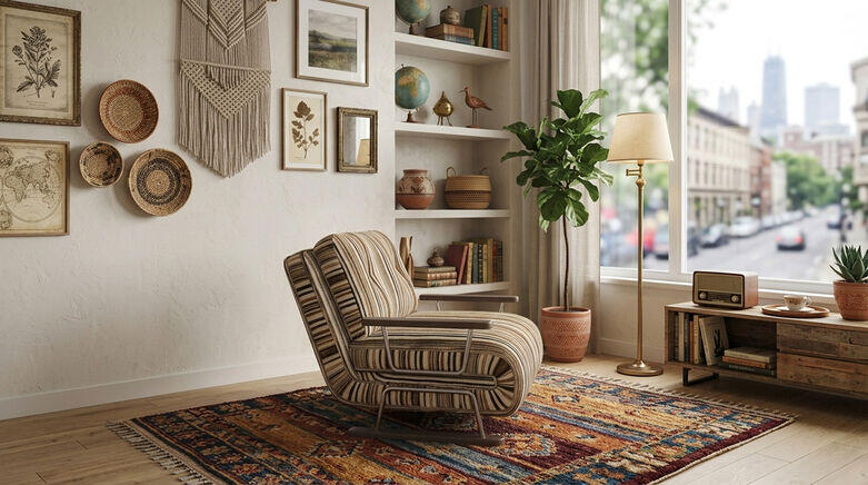  Vintage Stripe Bouclé 4-in-1 Convertible Sleeper Chair Bed for Small Living Room
