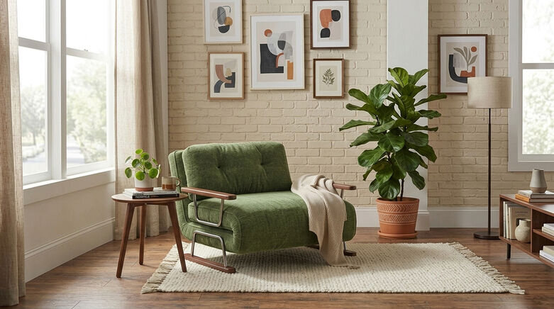  Plush Green Chenille 4-in-1 Foldable Sleeper Chair Bed, Space-Saving Single Sofa Bed