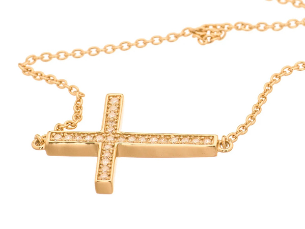  Asymmetrical Cross Necklace with Cubic Zirconia Pendant