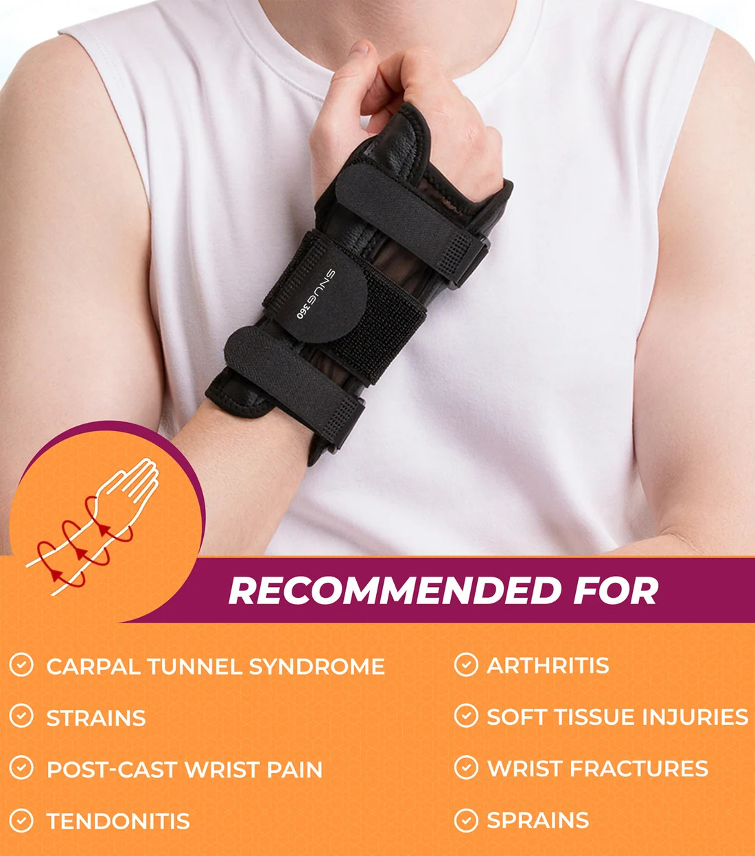  SNUG360 Universal Wrist Brace for Adjustable Wrist Support
