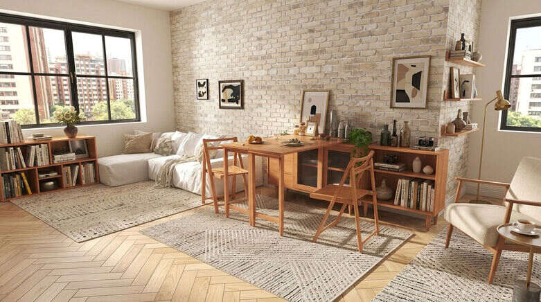  Mid-Century Modern Extendable Sideboard with Drop-Leaf Dining Table & Storage Cabinet