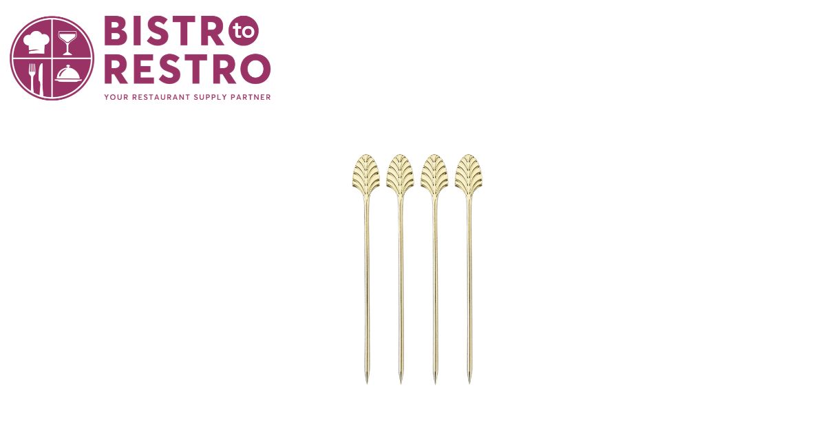  Viski Gold Art Deco Stainless Steel Cocktail Picks Set of 4