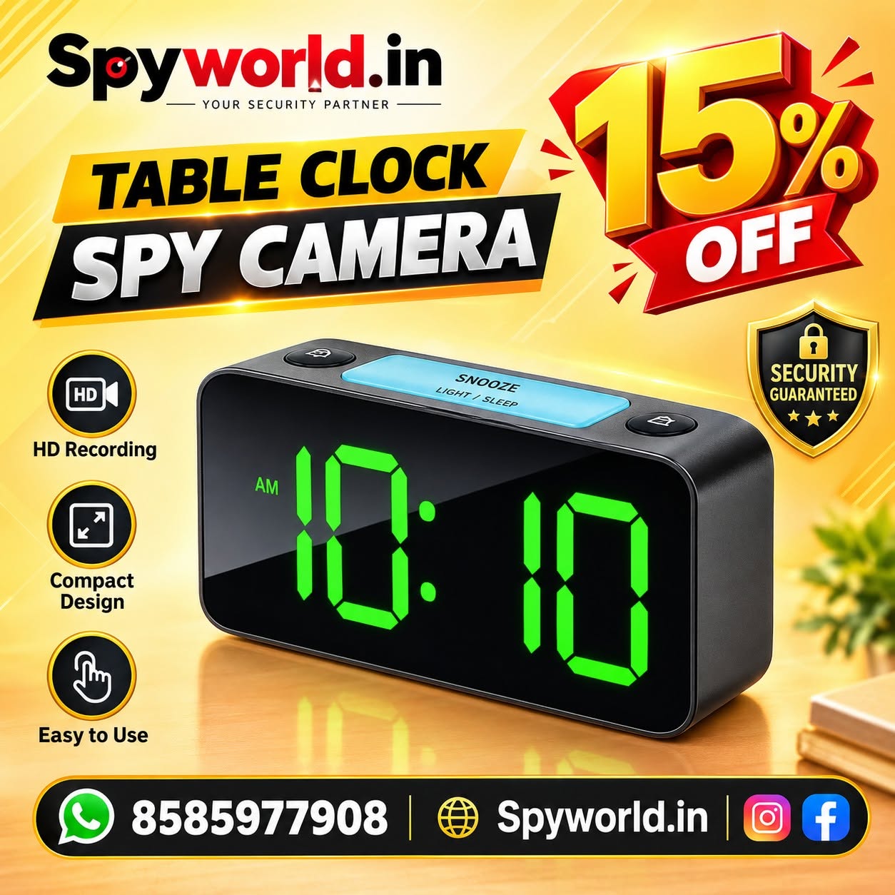  Alarm Table Clock Camera Near By Spyworld